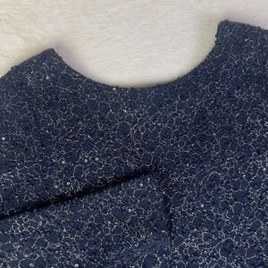 Jennifer Lopez Blouse Top Womens Medium Blue Lace Sequin Long Sleeve V Neck